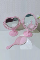 Mirror Vanity Desktop Table Heart Shaped Simple Rotatable Pink Travel Girl Gift