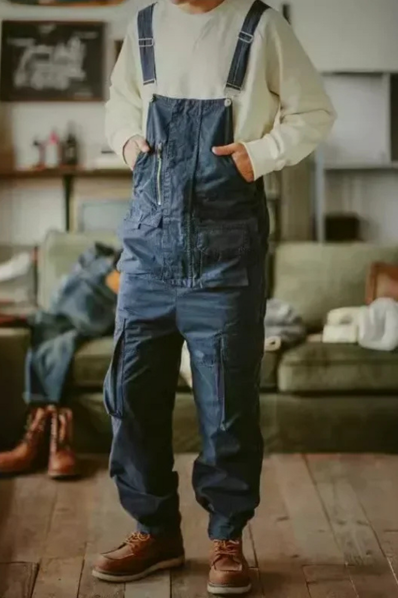 Straight Tube Multi Pocket Work Overalls Men Hip-hop Jumpsuit Couple Suspender Pants