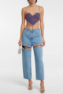 Embroidered Flares Jeans For Women High Waist Patchwork Button Hollow Out Summer Wide Leg Pants Female