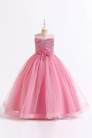 Easter Carnival Girls Flower Sequins Sleeveless Embroidery Dress Teenager Children's Embroidered Bow Tulle Long Dresses