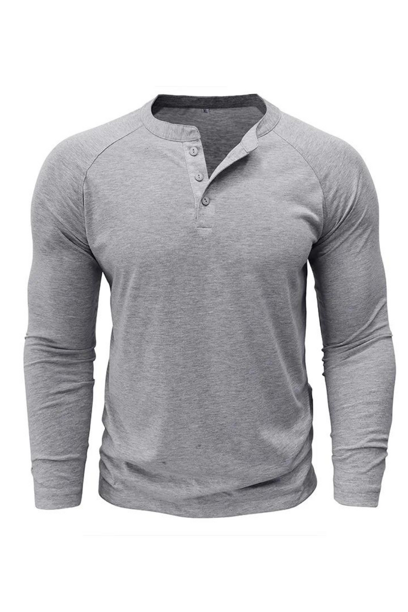 Men's Red Long Sleeve Henley T Shirts Autumn Winter Raglan Sleeve Base Clothing Classic Casual Basic