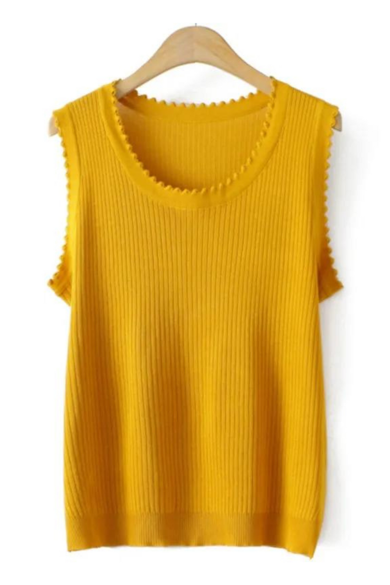 Tank Top For Women Summer Crescent Ice Silk Knit Sleeveless Tee Oversized Curve Clothes