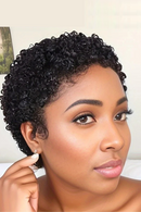 short afro curly human hair wig hair machine made pixie cut short curly human hair wig 4inch black color