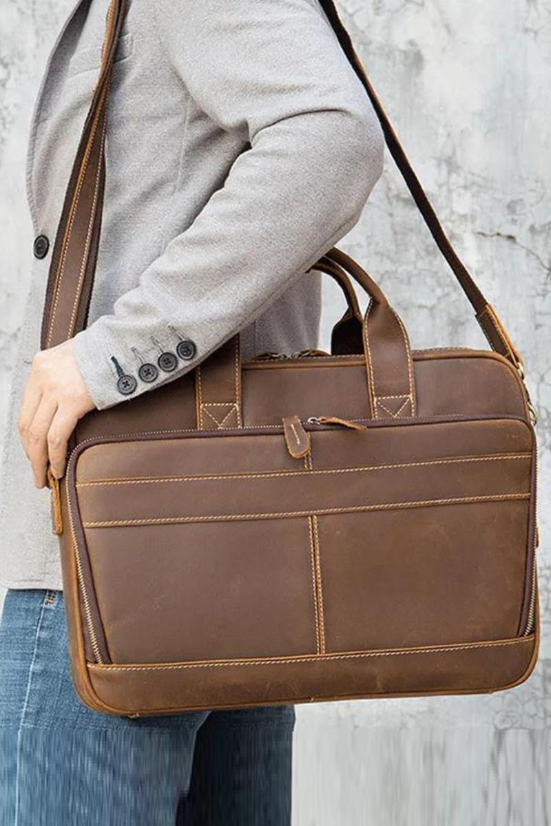 Leather Briefcase For Man Business Handbag 15.6" Laptop Portfolio Shoulder Messenger Bag