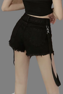Summer Women Shorts Punk High Waist Tassel Belt Rivet Denim Pantsuits Female Gothic Short Jeans