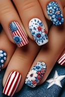 American Flag False Nails Stripes Press on Nails American Independence Day Nail