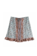 Women Elegant Boho Skirt Stitching Bohemian Floral Peacock Printed Mini Skirts Female Oversize