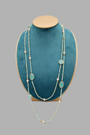 Faceted Cut Irregular Aqua Quartz Long Necklace Freshwater Pearls Crystals And Hammered Gold Beads