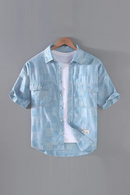 Denim Plaid Men Shirts Summer Short Sleeve Loose Casual Tops