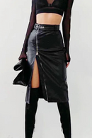 Autumn Winter Pencil Skirts Women Leather Split with Belt Midi Skirt Bodycon Party Skirts