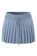 Women's Knit Skirt Autumn Sweet Stretch Lace-Up High-Waisted Solid Press Pleat Mini Skirt
