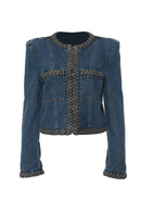 Weaving Jacket for Women Spliced Pocket Shoulder Design Denim Coat Female