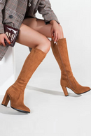 Women Knee High Boots Winter Suede Side Zip Chunky High Heel Boots Women Sexy Shoes High Boots