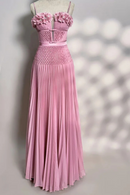 Chiffon Evening Dress with Pearls Spaghetti Straps Party Gown