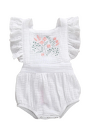 Baby Summer Clothing Newborn Baby Girl Jumpsuit Cotton Linen Short Ruffle Sleeve Sunsuit Embroidery Flowers Bodysuit
