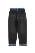 Men's Tide Vintage Jeans Hip-hop Trend Contrasting Double Layered Open Front Patchwork Tapered