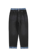 Men's Tide Vintage Jeans Hip-hop Trend Contrasting Double Layered Open Front Patchwork Tapered