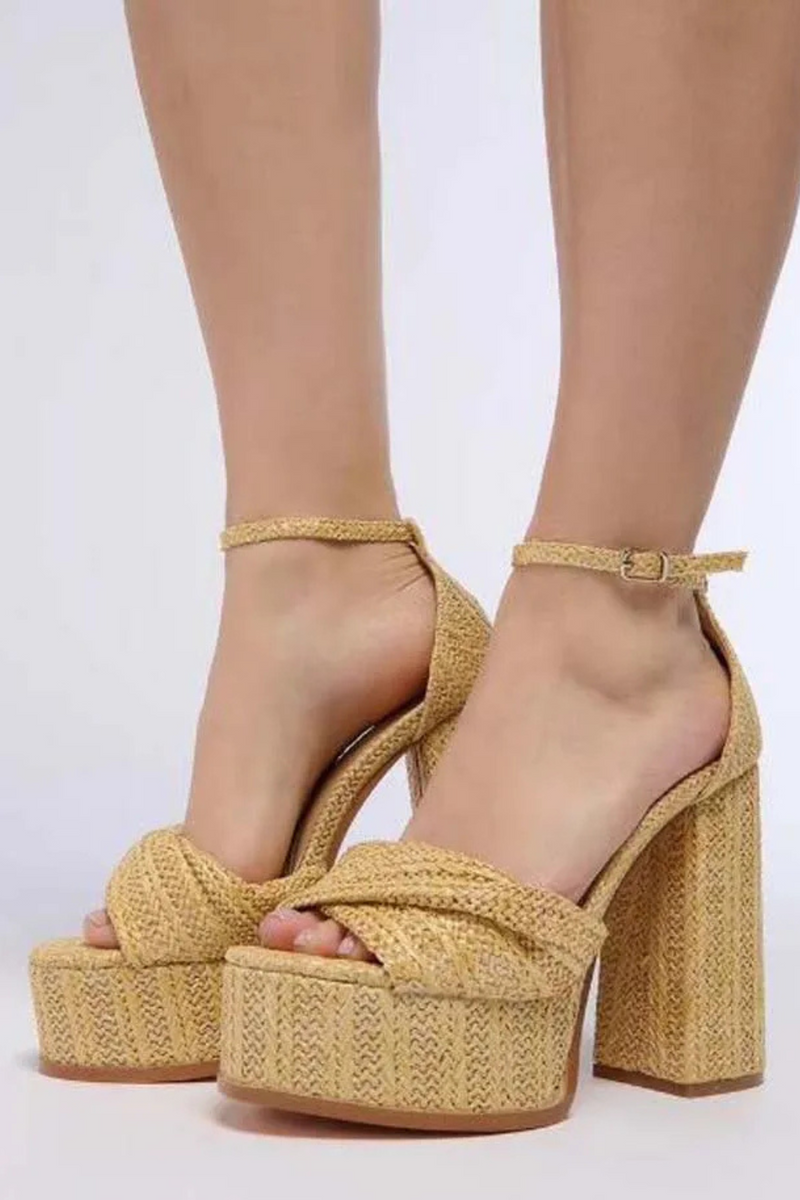 Bohemia Twist Cane Strap Woven Platform Sandals High Heel Women Summer
