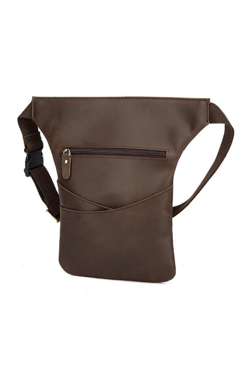 Unique Leather Men Crossbody Sling Satchel Bag Design Travel Case Pouch Fanny Waist Belt Bag Pack