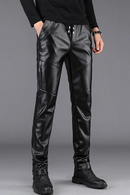 Autumn Winter Men Leather Pants Casual Thickened Cashmere Warm Motorcycle