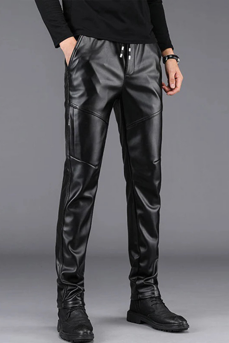 Autumn Winter Men Leather Pants Casual Thickened Cashmere Warm Motorcycle