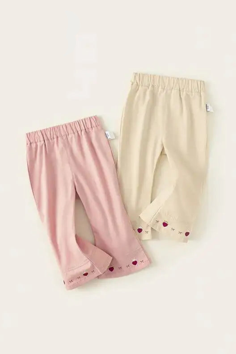 Spring Autumn Children Pants 1-10Y Girls Cotton Cartoon Bell-bottoms Casual Flare Trousers