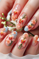 24pcs Ice Transparent Pink False Nails Almond Press On Nails Spring Charming False Nail Tips