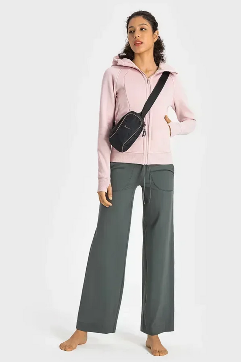 Women Loose High Waist Drawstring Wide Leg Pants Outdoor Casual Flare Pants