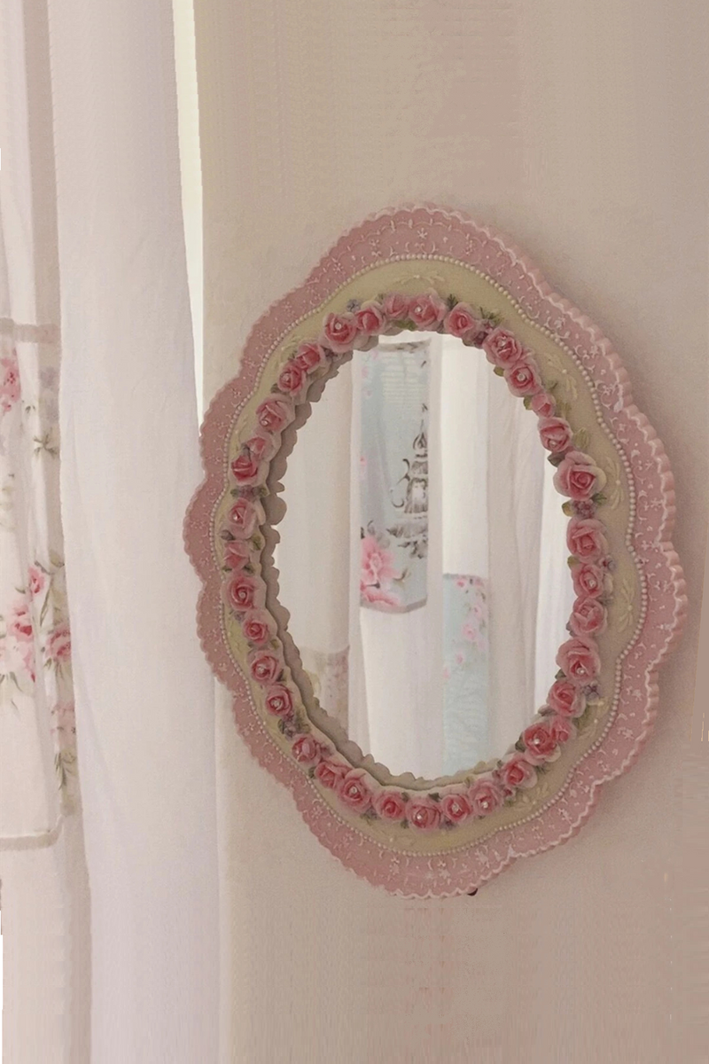 Mirror Large Home Decoration Elegant Pink Baroque Wall-Mounted Mirror for Bedroom Artistic