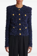 women's crew neck coarse padded Shoulder knit coat button-embellished jacket