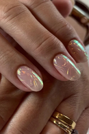 24pcs Simple Press on Nails Set 3D Decorated False Nails with Sticky Tabs Short Round Nail