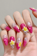 10pcs Handmade Press on Nails Carved Flower Almond Fake Nail Tips Women Wearable