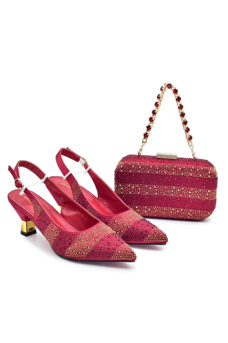 Set for Wedding Women Shoes and Bags To Match Set with Rhinestone Lady Pumps Women Shoes Luxury