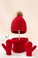 Christmas Gifts 3Pcs Baby Scarf Gloves Beanie Set Boy Girl Pompom Thick Warm Pullover Cap Solid Color Knit Mittens Scarves Hat