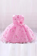 Baby Girl Birthday Party Gown Toddler Kids Pink White Princess Dress Child Lace Flower Baptism Clothes