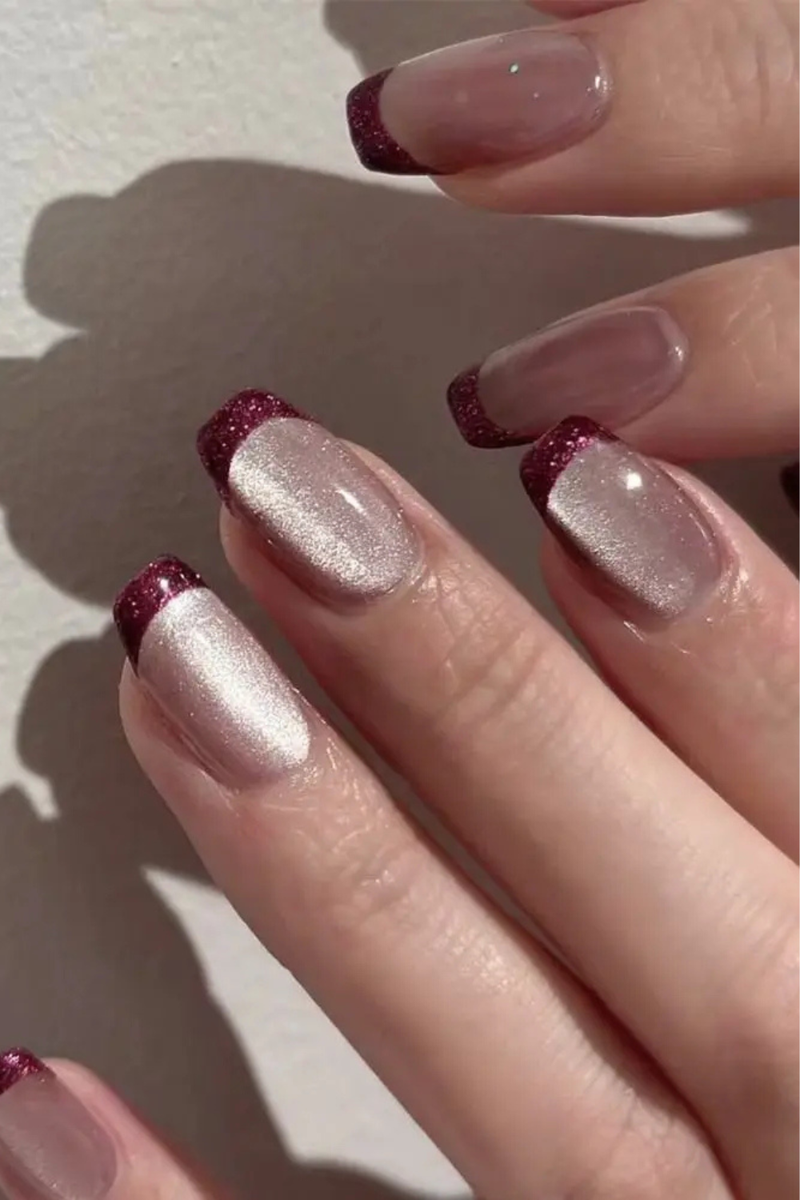 Ballerina and Square False Nails Black Nail Tips Gold Red Edge Glitter Press on Nails