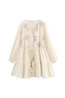 Flower Embroidered Mini Dress Women Tassel Pleated Short Dresses for Woman Summer Beach Women Dress