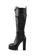 Women  Platform Black Matte Side Zip Front Lace-Up Knee High Boots Big Size Lady midClassic Long Winter Boots