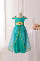 Girls Jasmine Cosplay Costume Lace Aladdin Princess Dress Magic Lamp Birthday Party Dresses Jasmines Kids Clothing