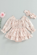Autumn Infant Baby Girl Fall Outfits Floral Bodysuit Dress Headband Casual Clothes