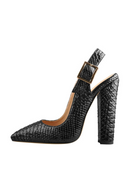 Women Slingback Pointed Toe Pumps Ankle Strap Chunky Square Heel Dress Shoes For Summer