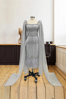 Elegant Evening Dresses with Cape Luxury Crystal Beads Feather Formal Gowns For Women Wedding Party