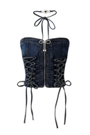 Summer Women Denim Camisole Punk Crop Top Halter Tops