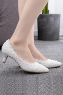 Kitten Heel Girl Dress Lace Flower Party Prom Wedding Bridal Shoes Bridesmaid Pumps