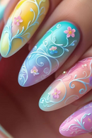 Summer Almond False Nails Flowers Design Flower Press On Nails Almond