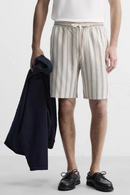 Mens Casual Striped Shorts Drawstring Linen Knee Length Straight Trousers Breathable Summer Streetwear Fashion Sweatpants Male