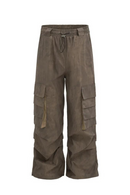 Pleated Pocket Cargo Pants Mens High Street Spring Summer Elastic Waist Loose Wide Leg Trousers Men