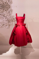 Women Dresses With Delicate Handmade Flower Square Neckline A-line Satin Dress