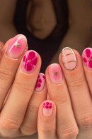 Flowers Silver Lines Wearable Nail Art Short Round False Nails Detachable Finished Fake Nails Press on Nails