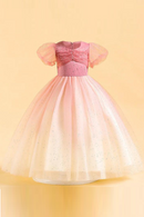 Girls Evening Princess Wedding Formal Dress Star Embellished Puff Sleeves Long Formal Gown Birthday Party Prom Kids Clothes